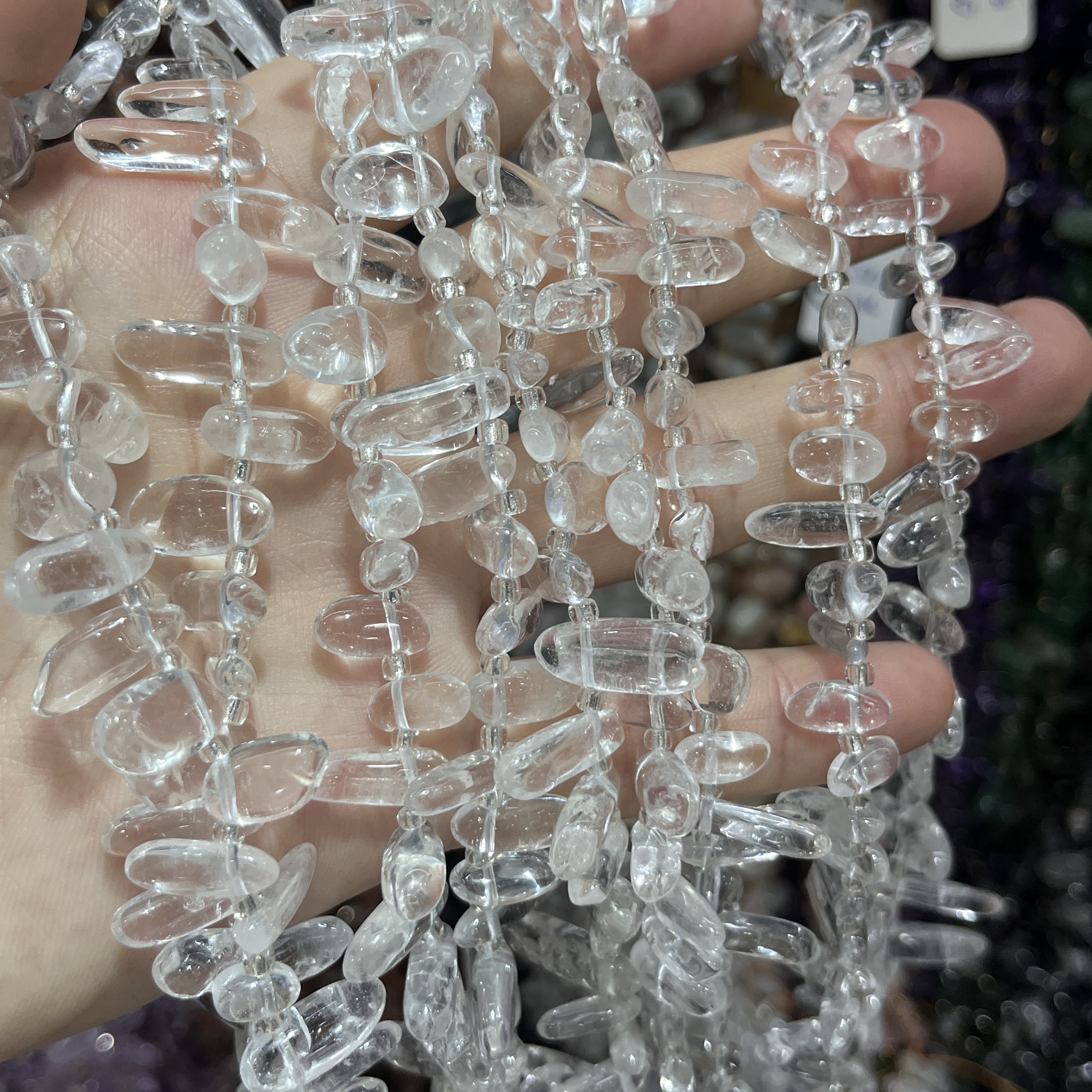 天然白水晶不规则长牙6*15mm