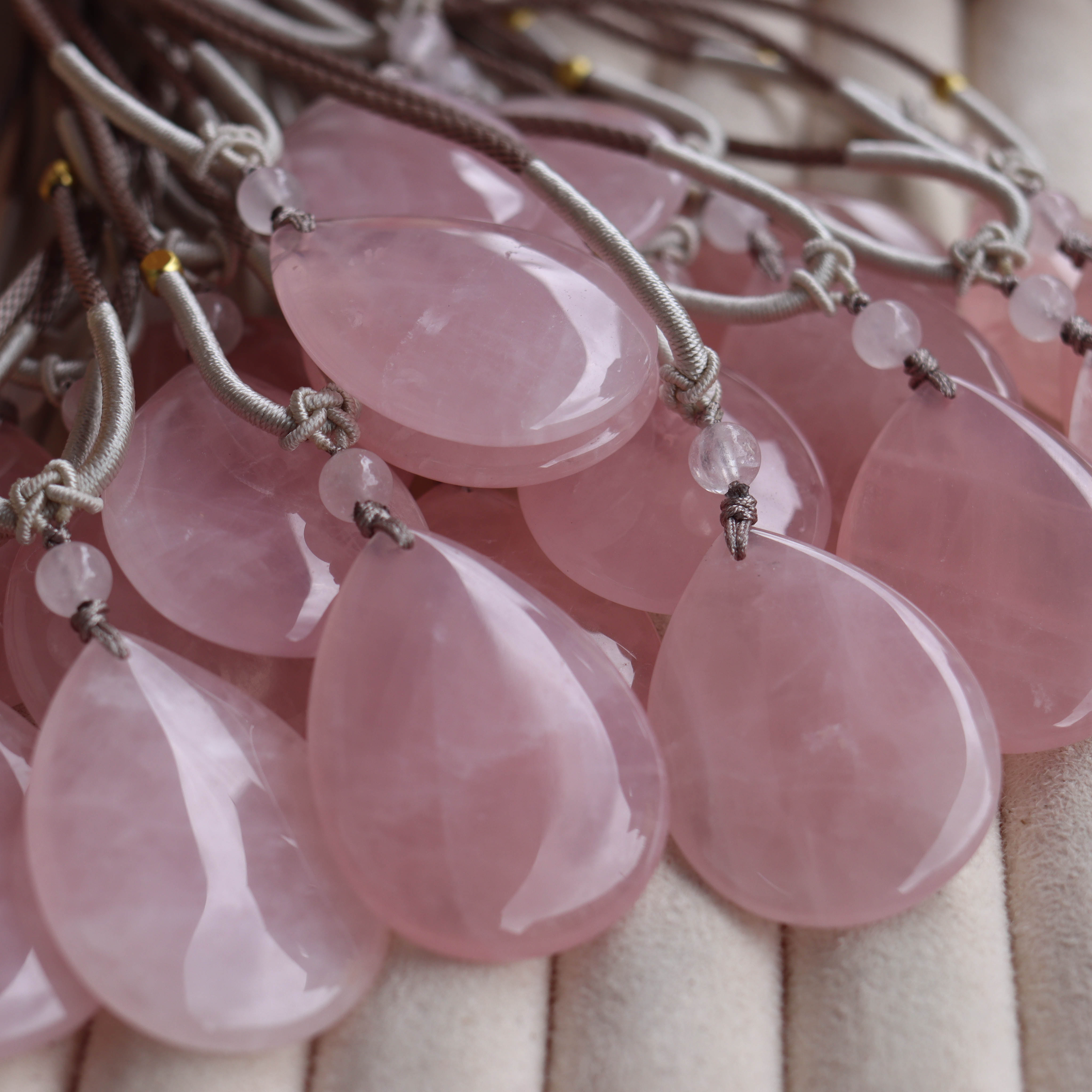 天然粉水晶30*40m项链吊坠成品