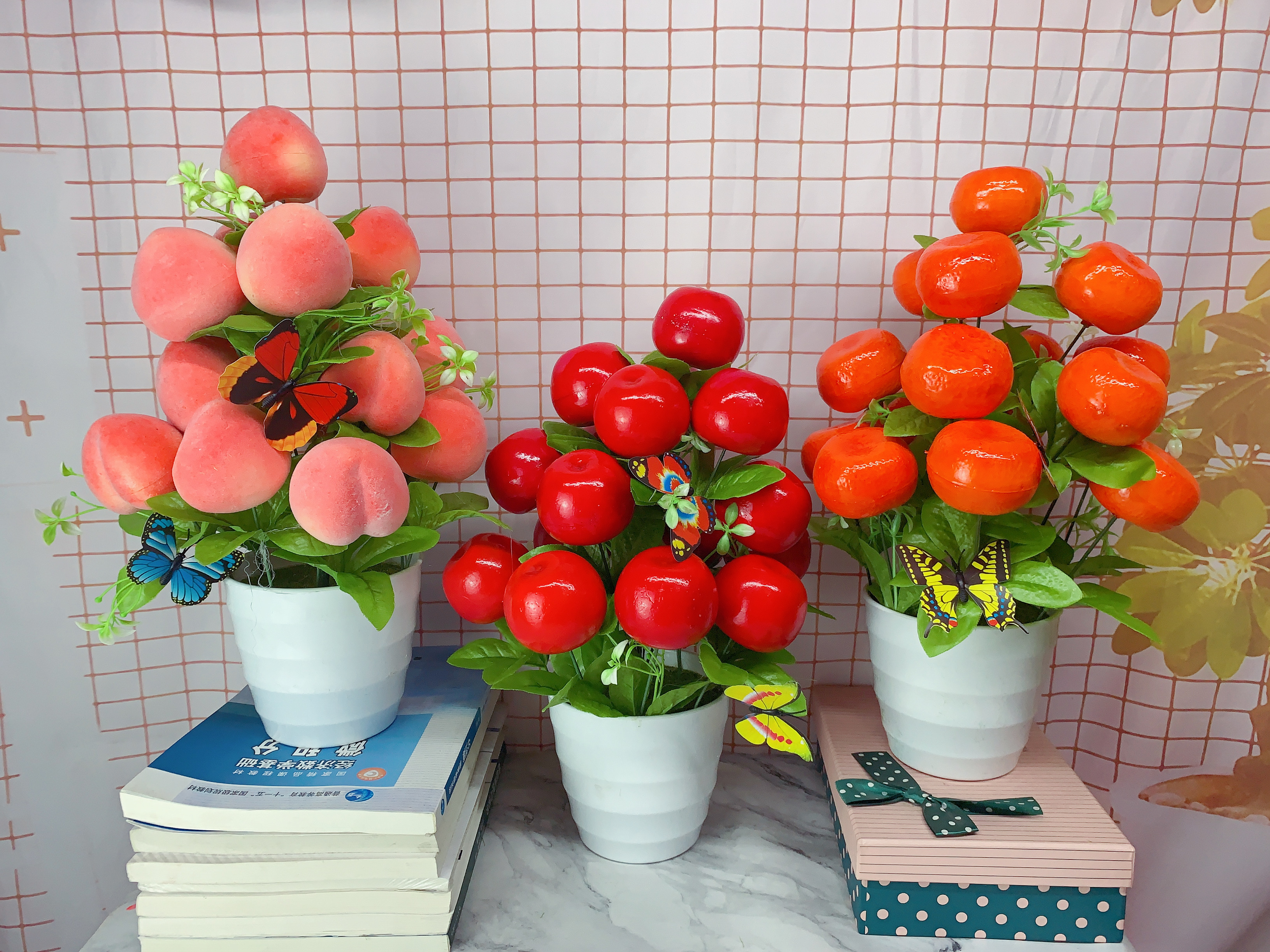 大号大盆仿真水果盆景假花桃子苹果橘子树盆栽酒柜饭店装饰品摆件