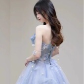 辛格瑞拉蓝色晚礼服女轻婚纱声乐独唱艺考毕业典礼演出服晚会礼服