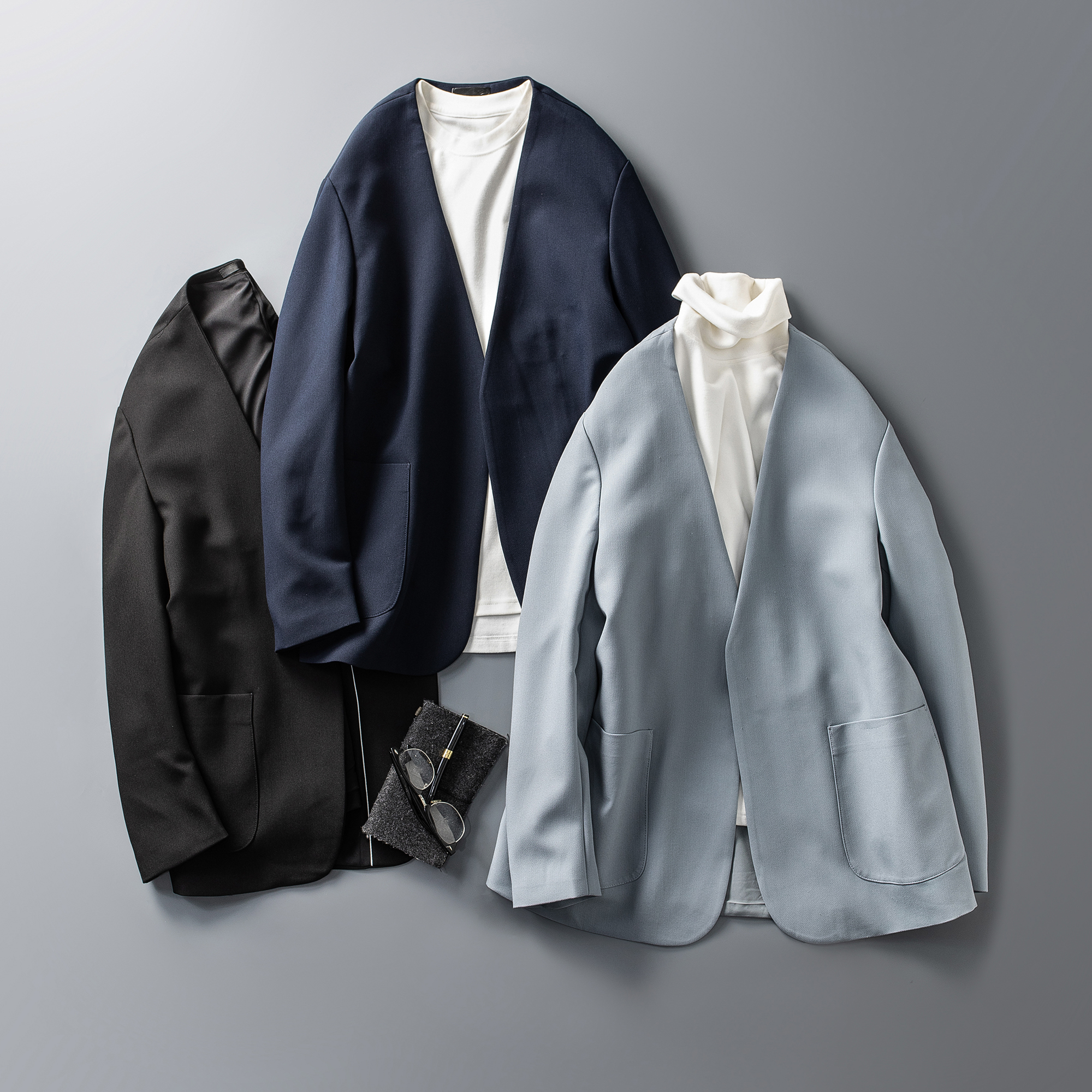 极简老钱风人字纹肌理感无领西装