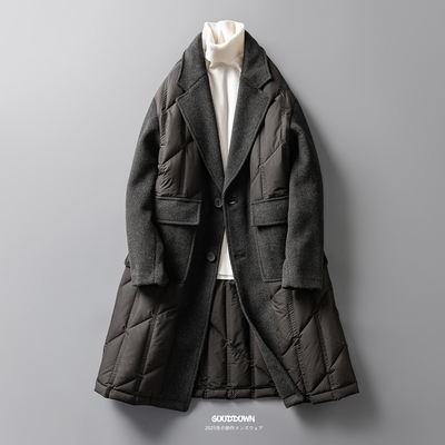冬季羊毛呢拼接西装领大衣羽绒服