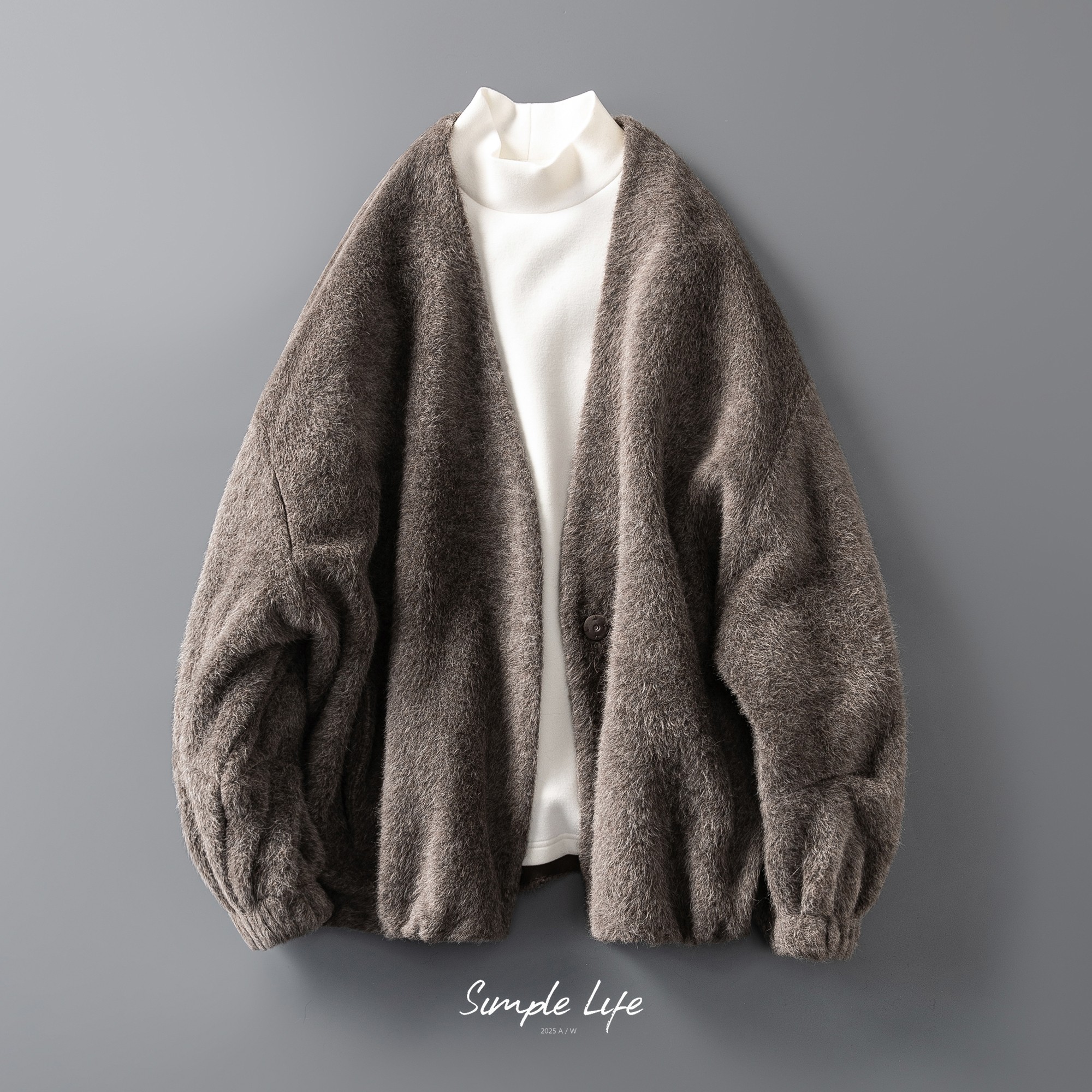 冬季加厚羊毛羊驼毛大衣男装 老钱风宽松廓形V领开衫道袍毛呢外套,男装,毛呢大衣,淘宝优惠券,粉丝福利购,淘宝优惠卷