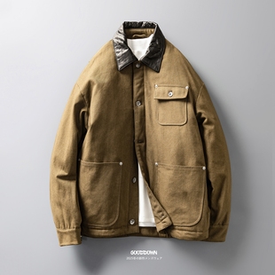 老钱风真皮翻领猎装羽绒服男 冬季磨毛水洗棉白鹅绒廓形工装外套