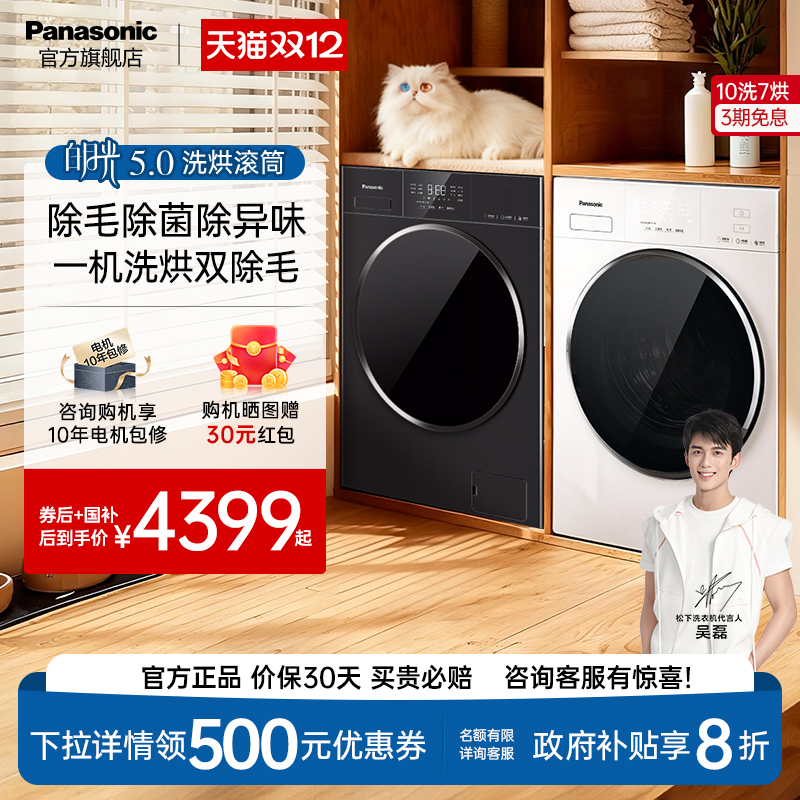 松下白月光5.0洗烘一体10kg家用全自动滚筒洗衣机除菌除毛F2FD1
