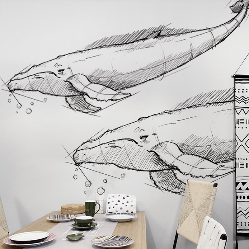 卧室床头墙面装饰贴纸寝室房间墙壁布置贴画创意科幻鲸鱼墙贴自粘