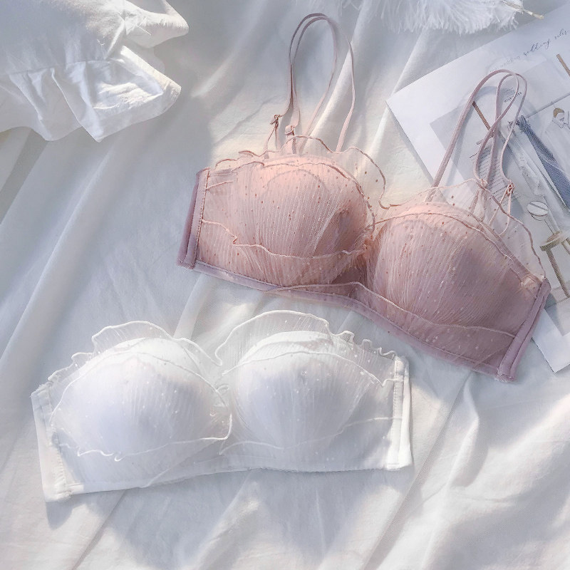 无肩带内衣少女小胸聚拢无钢圈防滑乳胶抹胸白色bra文胸夏季薄款