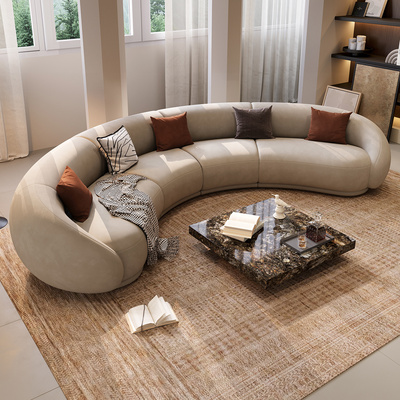 轻奢法式半圆月亮弧形沙发客厅休息区美容院接待会客洽谈布艺沙发