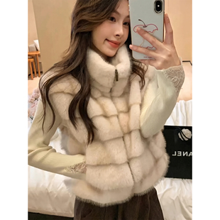 轻奢小众设计感环保水貂毛毛马甲女坎肩立领冬季新款皮草无袖外套