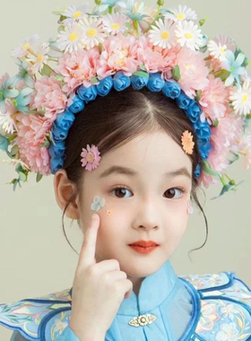 泉州儿童摄影簪花头饰双面绢花发箍汉服配饰搭配仿真花手工发饰