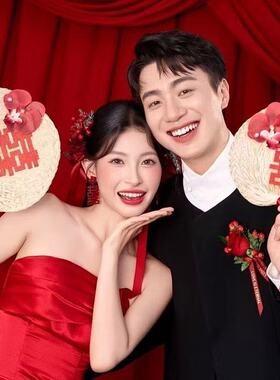 双喜编织蒲扇结婚喜庆手持扇新娘伴娘婚礼晨袍拍照出片传统扇子