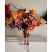 中式 折扇手捧花新娘结婚创意仿真花旗袍秀禾摄影道具婚房装 饰摆放