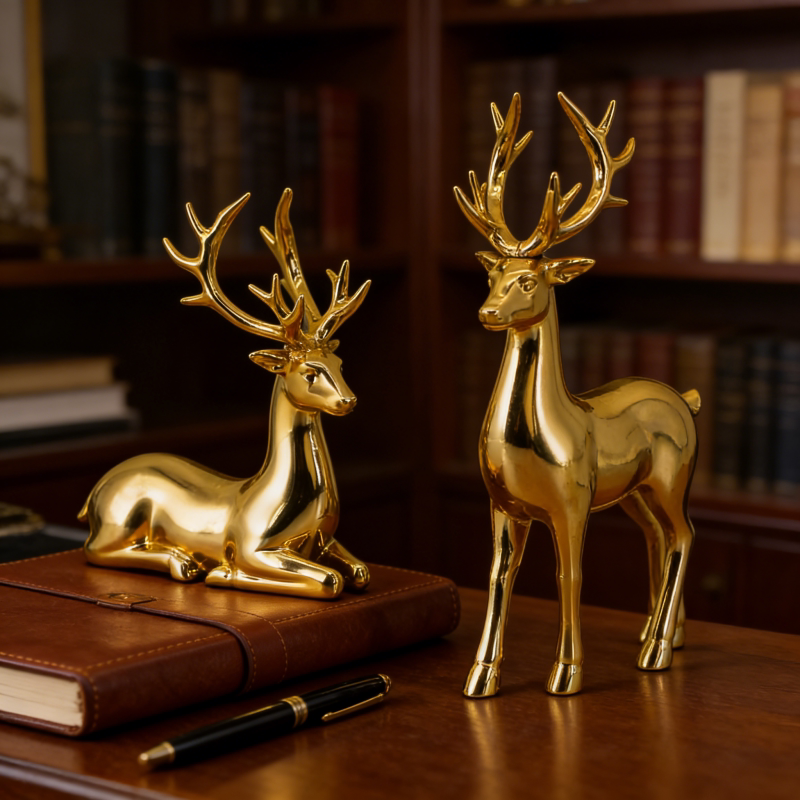 金色招财小鹿摆件客厅电视柜酒柜装饰品玄关电镀工艺新中式鹿摆件