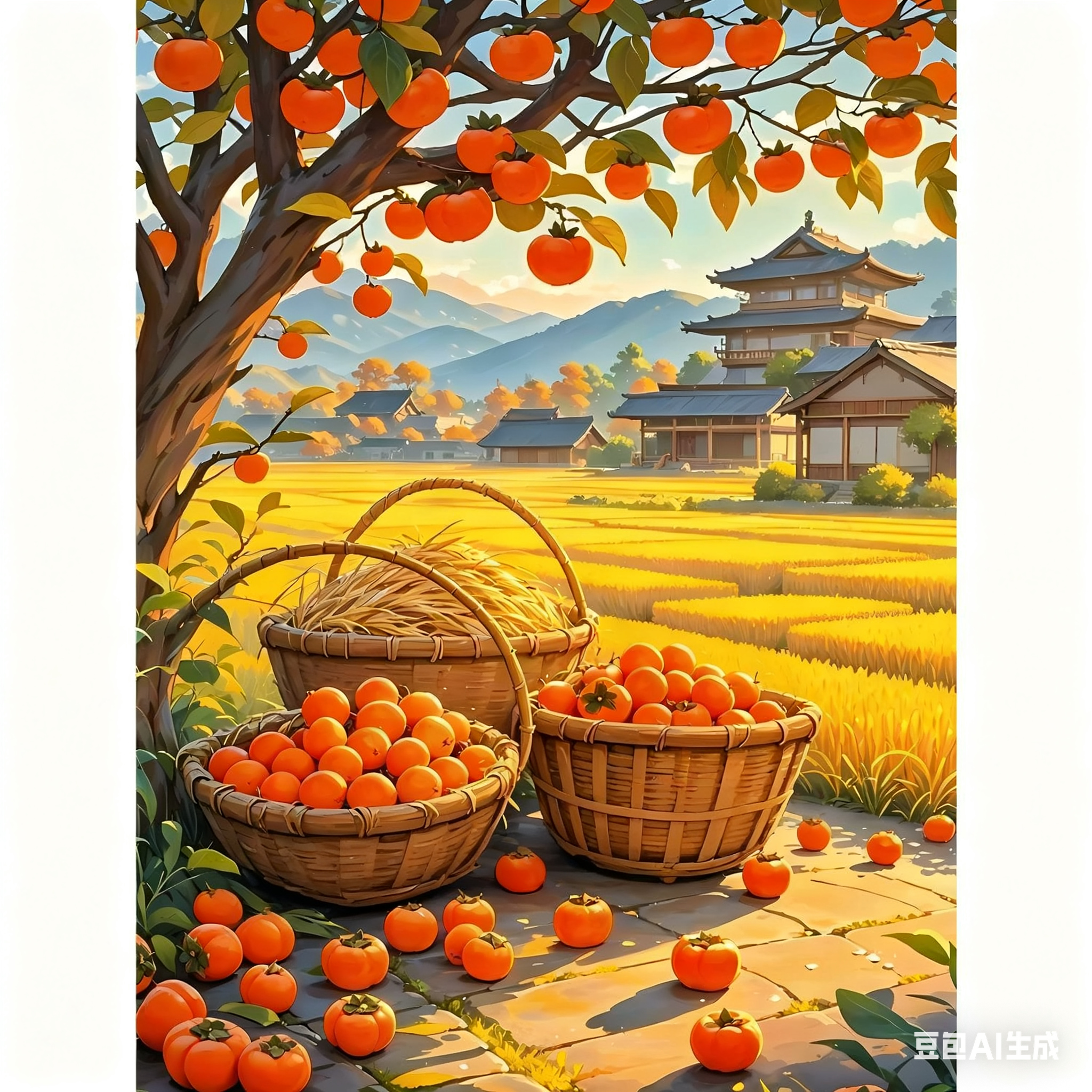 金秋五谷丰登金色麦田硕果累累贴画餐厅食堂农民大丰收不干胶贴纸