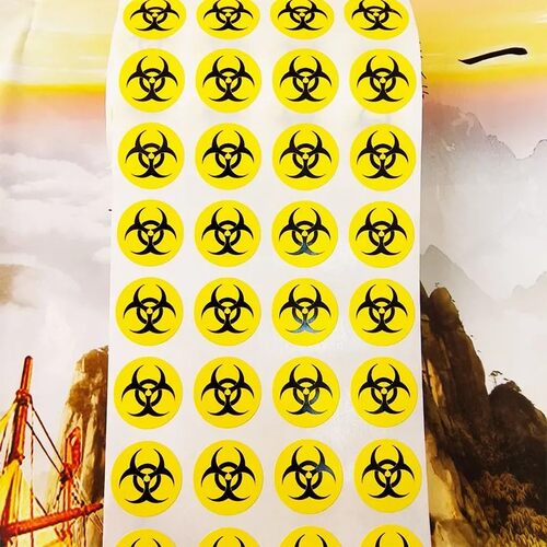 生化标志标签贴贴纸不干胶标签印刷圆形危机警示生化危险可定制