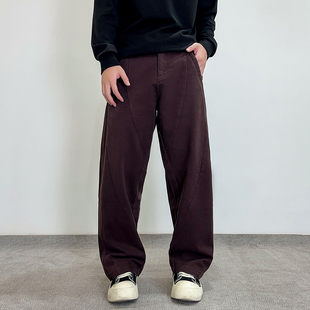 美式春秋弯刀休闲裤男潮牌高街垂感直筒baggy工装拼接阔腿镰刀裤