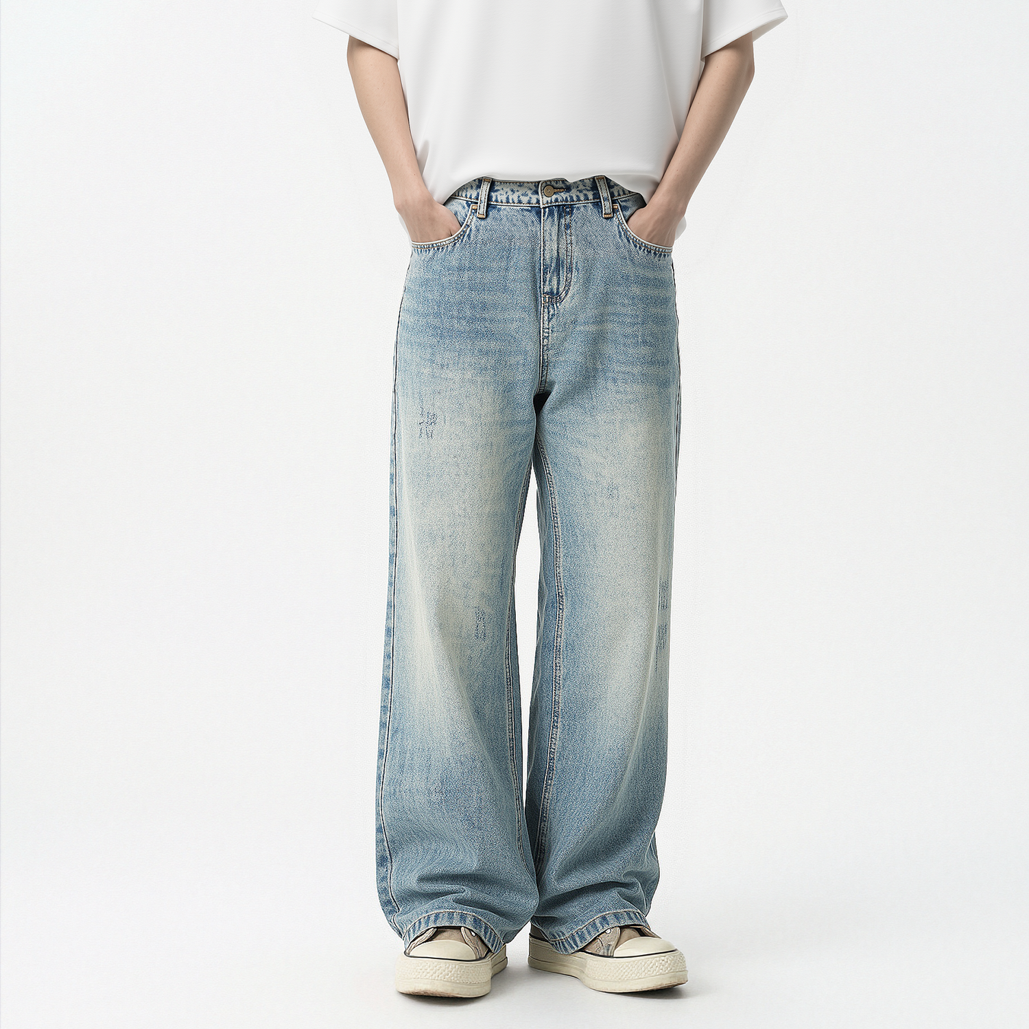 美式高街水洗复古牛仔裤男士潮牌秋冬宽松直筒裤子国潮阔腿拖地裤,男装,牛仔裤,淘宝优惠券,粉丝福利购,淘宝优惠卷