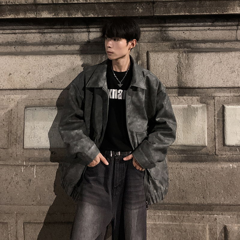 夹克春秋新款男夹克男装大码水洗雪花皮衣男原创A106-1-2300-P75，男装皮衣，电商A106-1