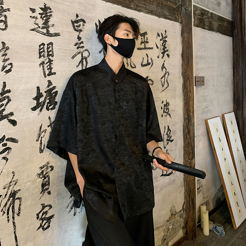 夏季男装新款冰丝松柏薄款大码短袖外套衬衫男A106-1-1819-P45，男装衬衫，电商A106-1