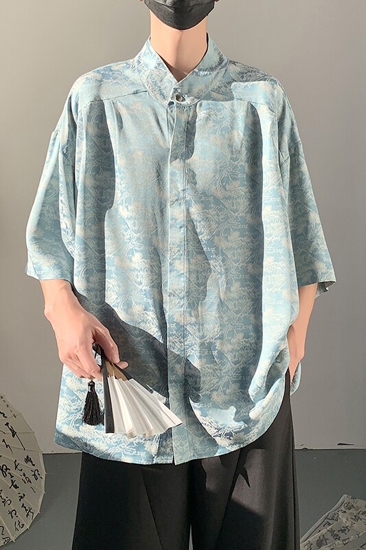 新款夏款松柏冰丝薄款短袖大码衬衫男男装外套A106-1-1819-P45,男装衬衫,电商A106-1