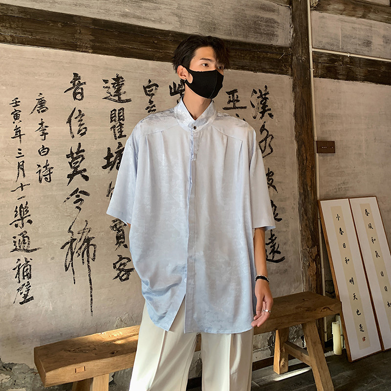 夏季男装新款冰丝松柏薄款大码短袖衬衫男外套A106-1-1819-P45,男装衬衫,电商A106-1