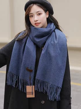新款羊绒围巾女冬秋季纯色加厚保暖围脖韩版百搭羊毛披肩两用流苏