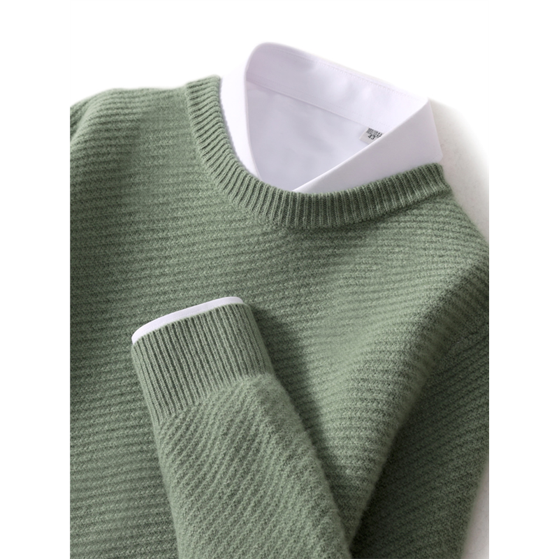 冬季纯色羊绒衫男圆领加厚