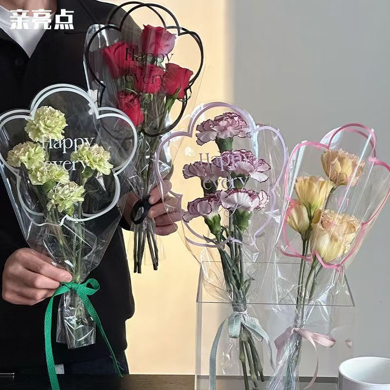 七夕情人节花朵透明鲜花礼盒包装防水节日地摊花束多支袋玫瑰ins