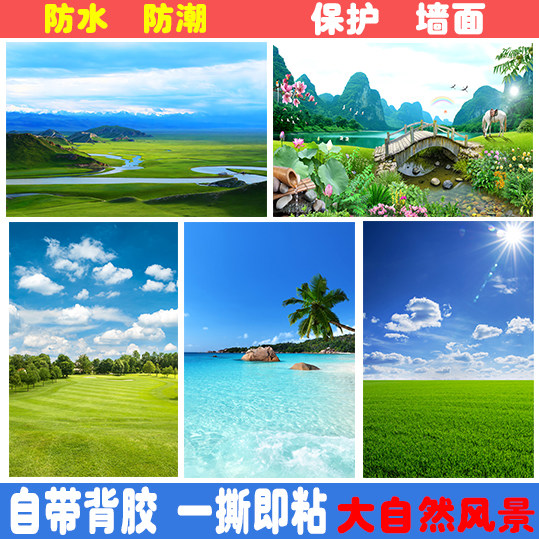 大自然山水风景海报森林草原大海沙滩壁纸卧室客厅背景海报墙贴画