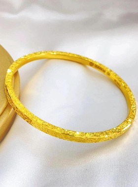 黄金色轻奢风碎碎冰沙金饰品手镯女爆闪碎金色手环高级感送女友礼