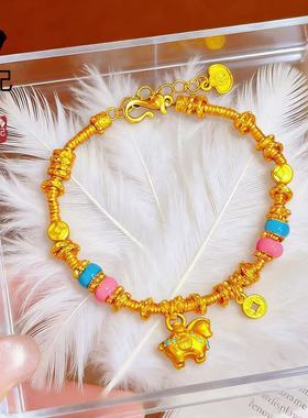 金店同款女士黄金色沙金珐琅彩唐马彩圈盘缠手链高保色敦敦马手串