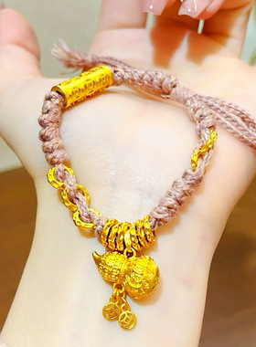 2025新款古法钱币葫芦盘缠编绳手链铜沙镀金多金多富个性女士手串