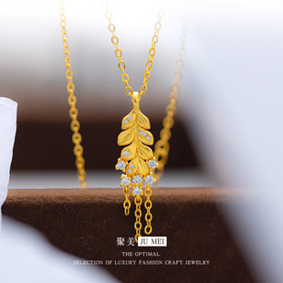 2025黄金色沙金轻奢千金风繁星流苏麦穗项链女士点钻锁骨链毛衣链