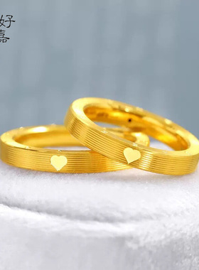 2025精工款年轮爱心桃心形拉丝条纹戒指情侣圆形不掉色指环男女