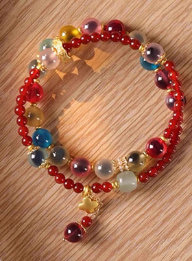 2026糖心手串冷门高级感红色转运手链女新中式双层手串送闺蜜礼物