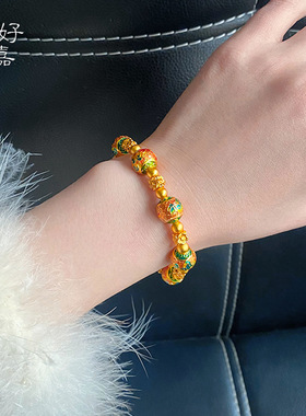 女款一路生花烧蓝珐琅彩沙金手链高级感祥云彩珠手串伴手礼新娘女