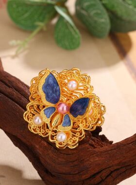 2026女款正宗沙金蝴蝶镂空戒指在逃公主竹节食指戒高级感甜美指环