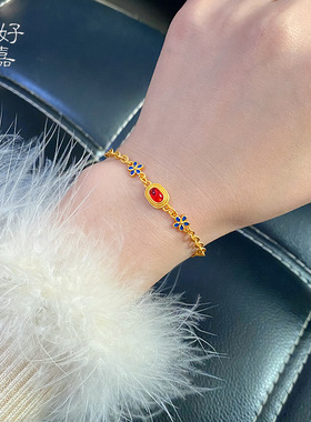 2025新款新中式女式凤华玲珑镶嵌红宝石手链高级感宫廷风简约手串