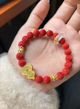 小红书爆款女式哑光朱砂丝绒红葫芦本命年手链高含量灯笼花手串女