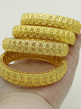 2025新款黄金色沙金可开口镂空网格女士手镯迪拜女式约会百搭手环