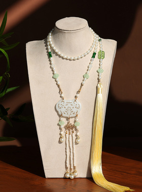 2026新款汉服长款复古旗袍项链女中国风手作马面裙珍珠软璎珞衣链