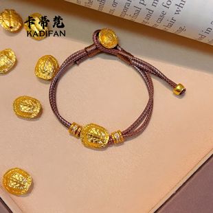 2025新款沙金黄财神盘缠富甲一方皮绳手链女士富甲天下乌龟壳手串