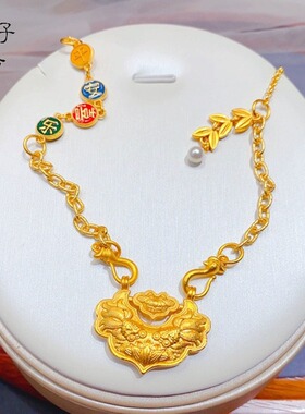 2026金店同款平安喜乐锦鲤长命锁麦穗项链女双鱼保平安吊坠毛衣链