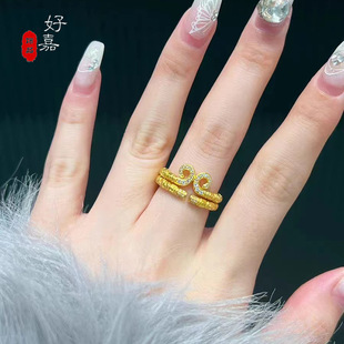 2025女款黄金色沙金点钻紧箍咒金箍棒戒指复古时尚开口可调节指环