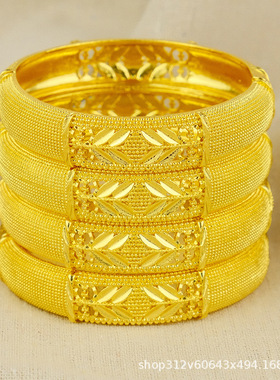 2025新款热销黄金色沙金手镯迪拜新娘印度轻奢风女式婚礼沙金手环