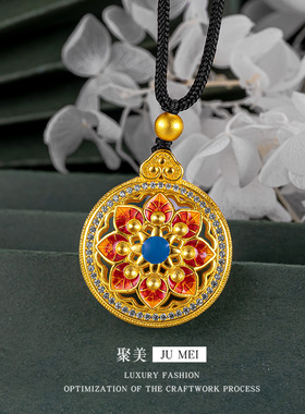 女士黄金色微镶树叶镂空吊坠锁骨链越南沙金珐琅点钻八宝罗盘项链