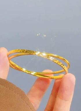 2025新款沙金碎冰冰双环手镯女士时尚网红同款碎冰纹百搭双圈手环