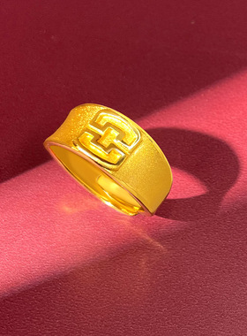 2025新款金店同款沙金经文戒指男女小众设计师高级感开口指环对戒