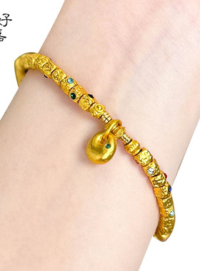 2025小金坨沙金手链女款古法铜镀仿金不掉色手饰碎银子转运珠手串