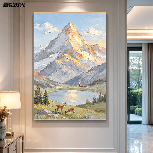 日照金山手绘油画客厅高级感挂画